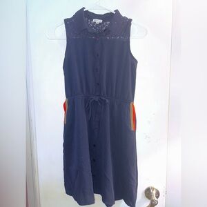 Monteau Navy Lace Detail Top